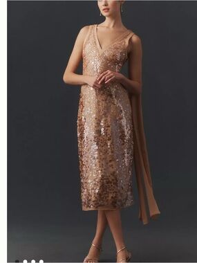 Anthropologie BHLDN Bella Plunged Sequin Midi Dress size M